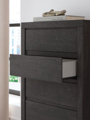Fraluna Queen Panel Storage Bed, Dresser, Mirror and Chest in Charcoal - PKG021674