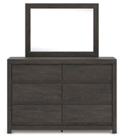 Fraluna Queen Panel Storage Bed, Dresser, Mirror and Nightstand in Charcoal - PKG021673