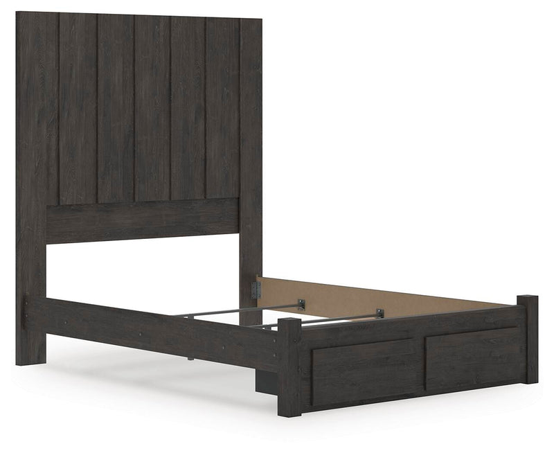 Fraluna Queen Panel Storage Bed, Dresser, Mirror, Chest and 2 Nightstands in Charcoal - PKG021672