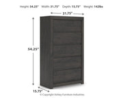 Fraluna Queen Panel Storage Bed, Dresser, Mirror, Chest and Nightstand in Charcoal - PKG021675