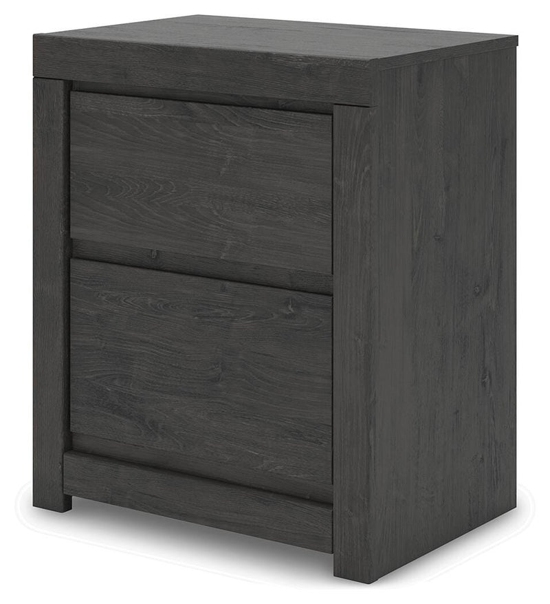 Fraluna Queen Panel Storage Bed, Dresser, Mirror, Chest and Nightstand in Charcoal - PKG021675