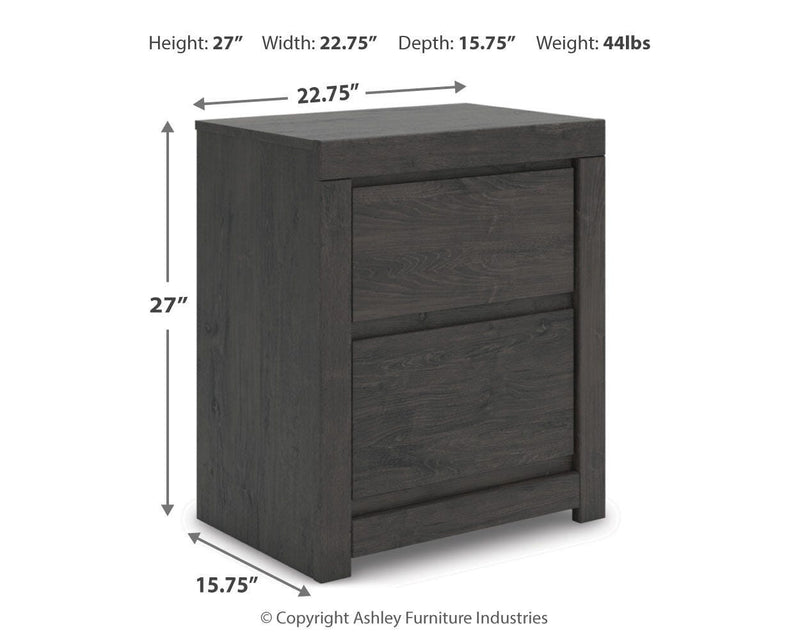 Fraluna Queen Panel Storage Bed, Dresser, Mirror, Chest and Nightstand in Charcoal - PKG021675