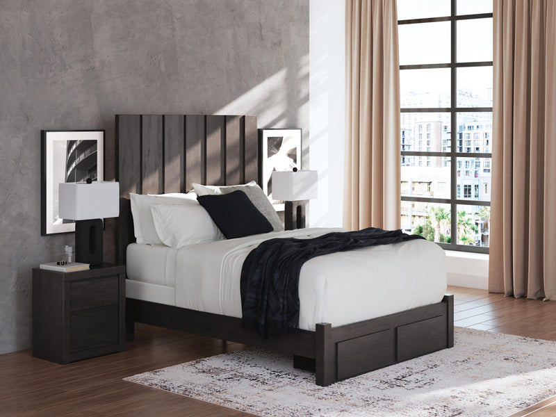 Fraluna Queen Panel Storage Bed, Dresser, Mirror, Chest and Nightstand in Charcoal - PKG021675