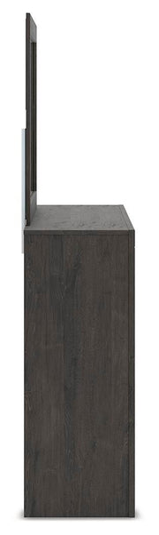 Fraluna Queen Panel Storage Bed, Dresser, Mirror, Chest and Nightstand in Charcoal - PKG021675