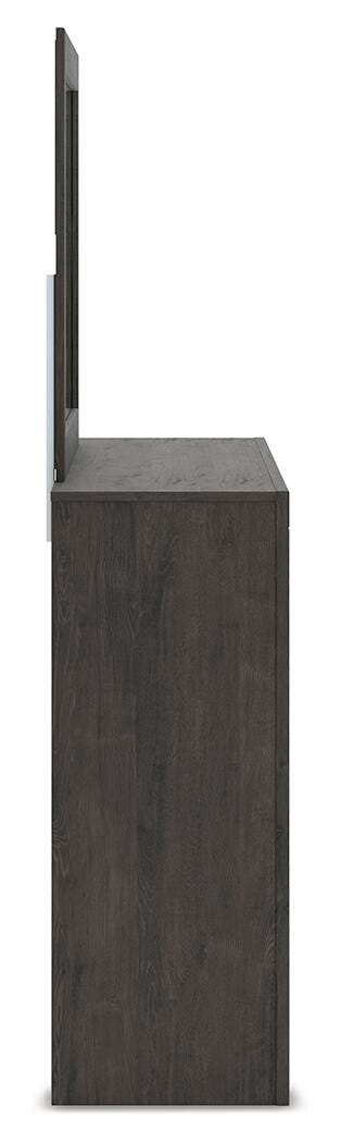 Fraluna Queen Panel Storage Bed, Dresser, Mirror, Chest and Nightstand in Charcoal - PKG021675