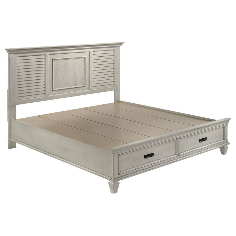 Franco Wood Eastern King Storage Panel Bed Distressed White - 205330KE