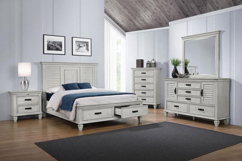 Franco Wood Eastern King Storage Panel Bed Distressed White - 205330KE