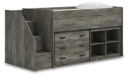 Frandern Gray Twin Loft  Bed with Bookcase and Drawer Storage - B4480B16