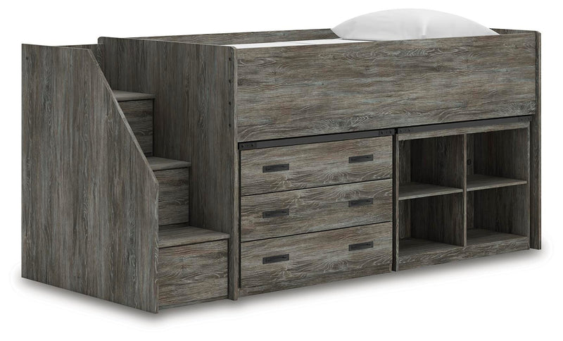 Frandern Gray Twin Loft  Bed with Bookcase and Drawer Storage - B4480B16