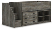Frandern Gray Twin Loft  Bed with Bookcase and Drawer Storage - B4480B16