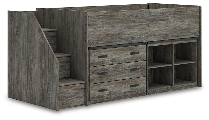 Frandern Gray Twin Loft  Bed with Bookcase and Drawer Storage - B4480B16