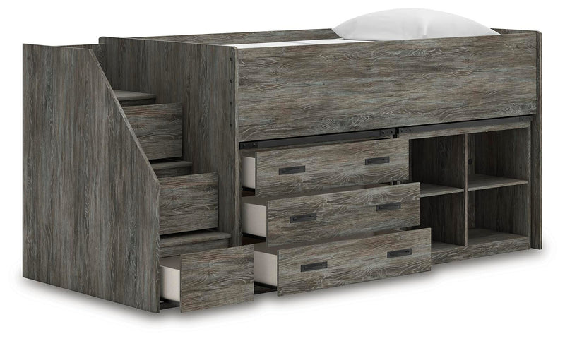 Frandern Gray Twin Loft  Bed with Bookcase and Drawer Storage - B4480B16