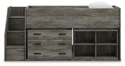 Frandern Gray Twin Loft  Bed with Bookcase and Drawer Storage - B4480B16