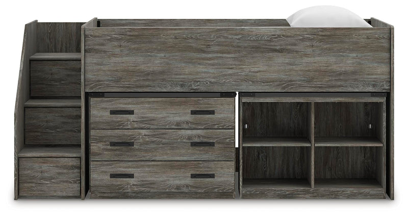 Frandern Gray Twin Loft  Bed with Bookcase and Drawer Storage - B4480B16