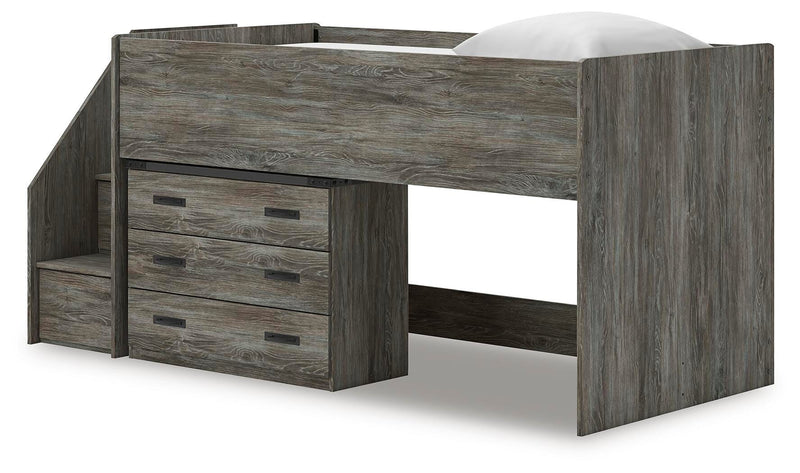 Frandern Gray Twin Loft Bed with Drawer Storage - B4480B15