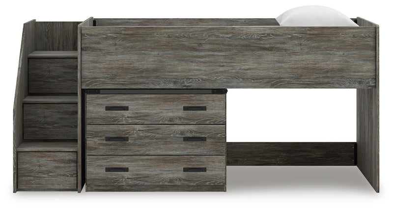 Frandern Gray Twin Loft Bed with Drawer Storage - B4480B15