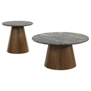 Franklin 2-piece Round Pedestal Coffee Table Set Grey and Dark Brown - 722978-S2