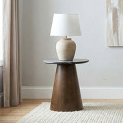 Franklin Round Wood Pedestal Side End Table Grey and Dark Brown - 722977