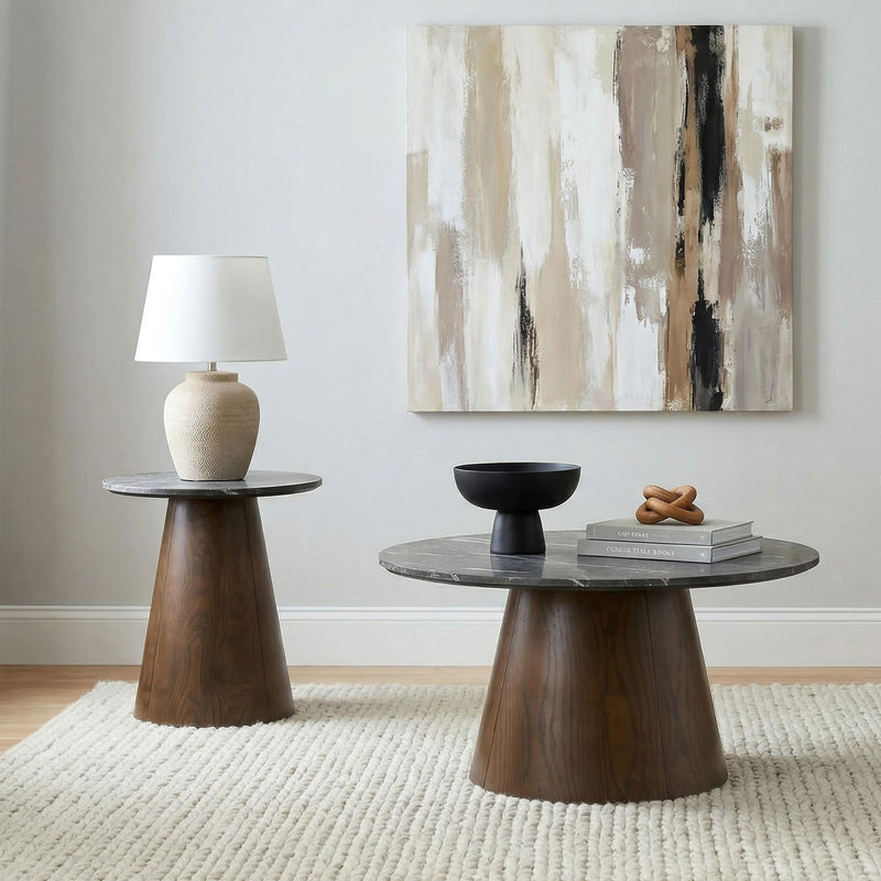 Franklin Round Wood Pedestal Side End Table Grey and Dark Brown - 722977