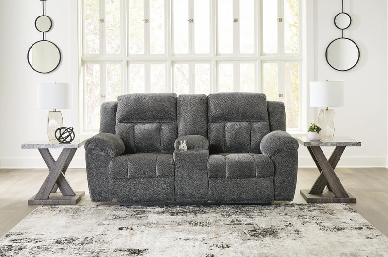 Frohn Graphite Reclining Loveseat with Console and 2 Recliners - 37406U5