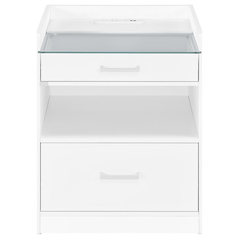 Furda 2-drawer LED Nightstand Bedside Table with Speaker White High Gloss - 306132WHT