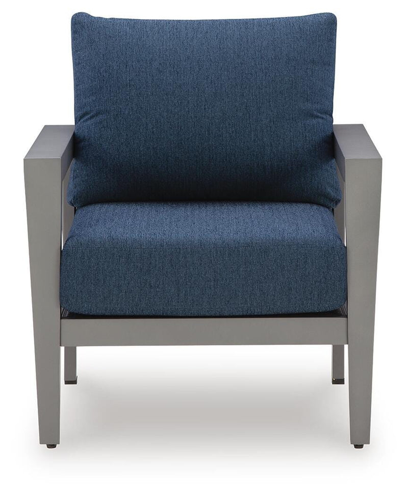 Gali Gray/Blue Outdoor Sofa/Chairs/Table Set (Set of 4) - P275-081