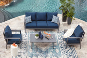 Gali Gray/Blue Outdoor Sofa/Chairs/Table Set (Set of 4) - P275-081