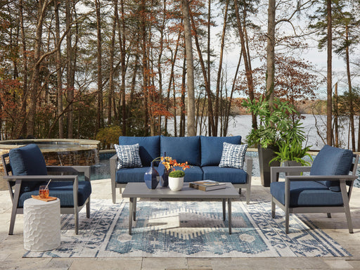 Gali Gray/Blue Outdoor Sofa/Chairs/Table Set (Set of 4) - P275-081