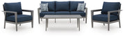 Gali Gray/Blue Outdoor Sofa/Chairs/Table Set (Set of 4) - P275-081
