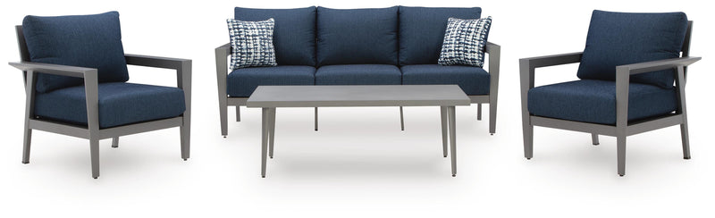 Gali Gray/Blue Outdoor Sofa/Chairs/Table Set (Set of 4) - P275-081