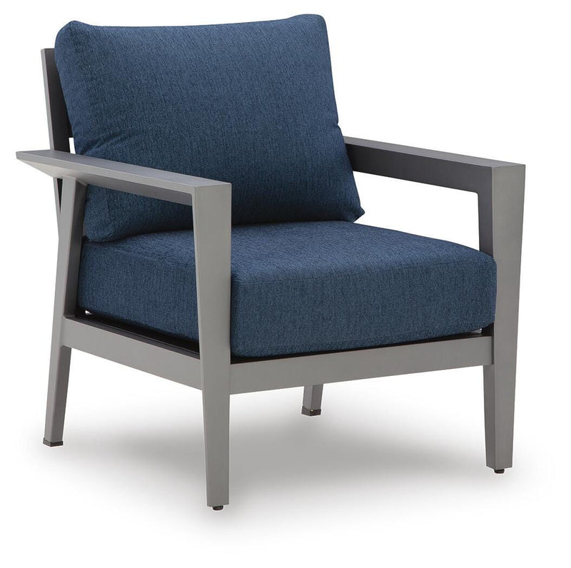 Gali Gray/Blue Outdoor Sofa/Chairs/Table Set (Set of 4) - P275-081