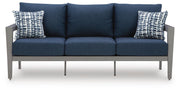 Gali Gray/Blue Outdoor Sofa/Chairs/Table Set (Set of 4) - P275-081