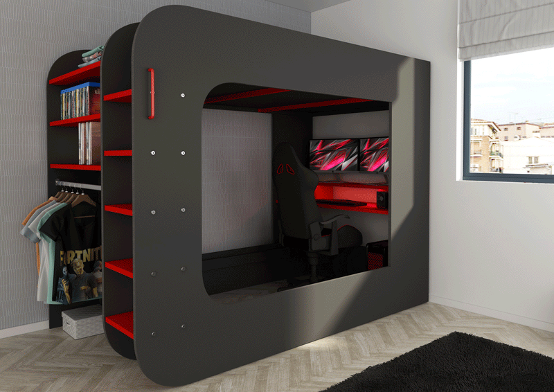Gamer Bed Red & Black - i38209 - DMV Furniture