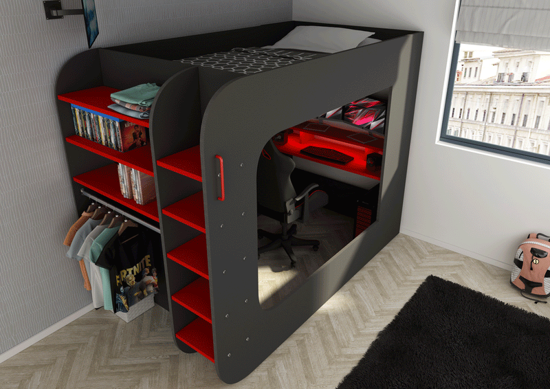 Gamer Bed Red & Black - i38209 - DMV Furniture