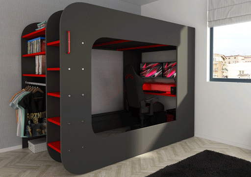 Gamer Bed Red & Black - i38209 - DMV Furniture