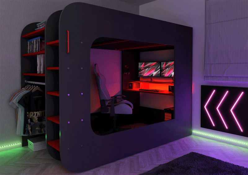 Gamer Bed Red & Black - i38209 - DMV Furniture