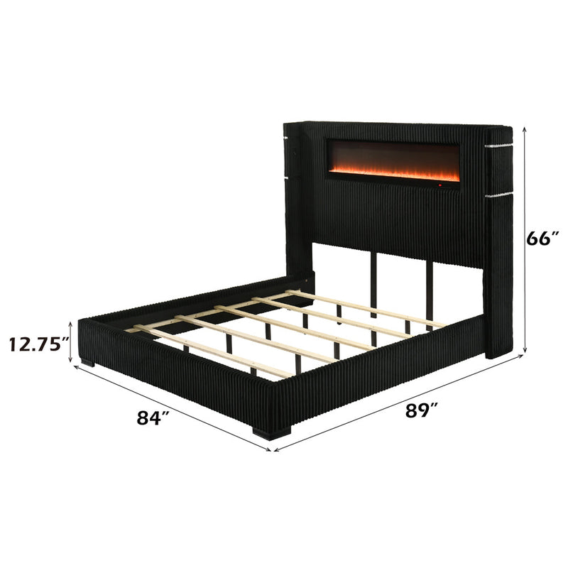 Garner EK Bed w/Fireplace, LED, Reading Light, Speaker, Bluetooth & USB - BD06021EK
