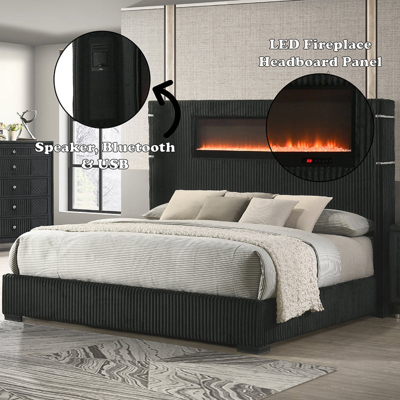 Garner EK Bed w/Fireplace, LED, Reading Light, Speaker, Bluetooth & USB - BD06021EK