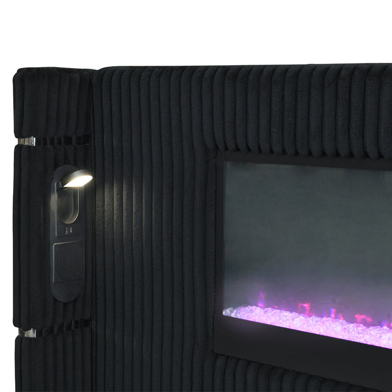 Garner Queen Bed w/Fireplace, LED, Reading Light, Speaker, Bluetooth & USB - BD06022Q