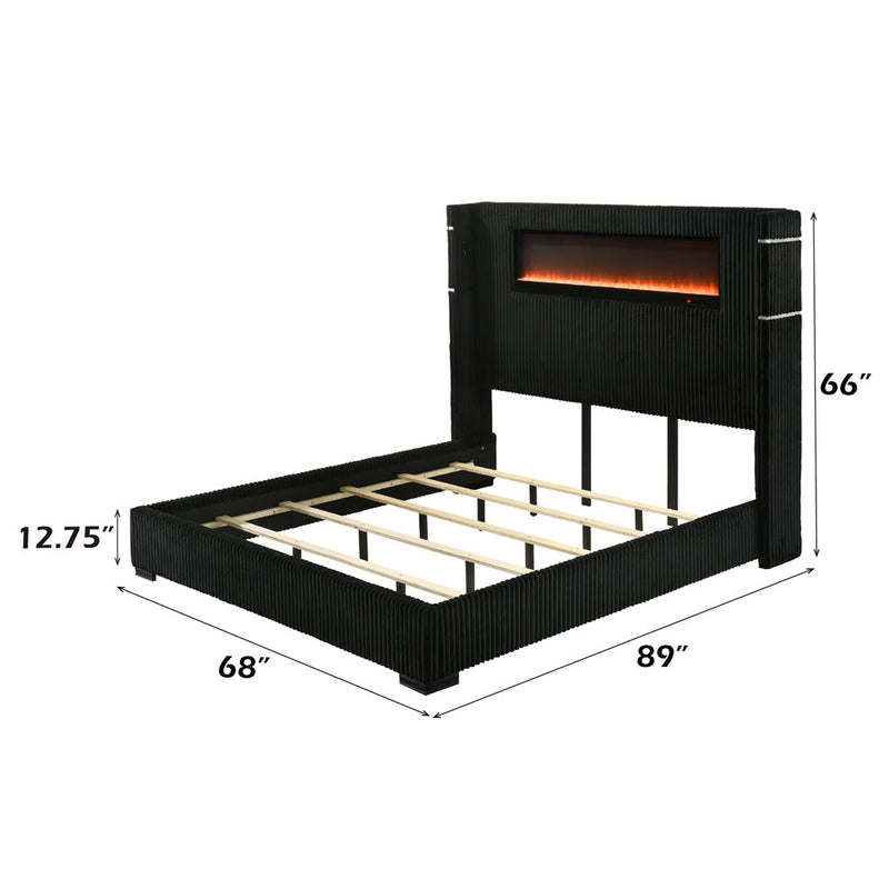 Garner Queen Bed w/Fireplace, LED, Reading Light, Speaker, Bluetooth & USB - BD06022Q