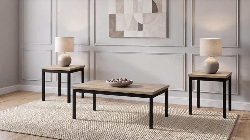 Garza 3-Piece Rectangular Coffee Table Set Greige Oak - 701090