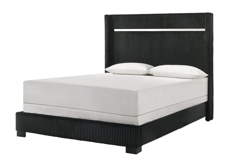 Gennro Black Corduroy Queen Upholstered Panel Bed - DMV FurnitureQueen Bed