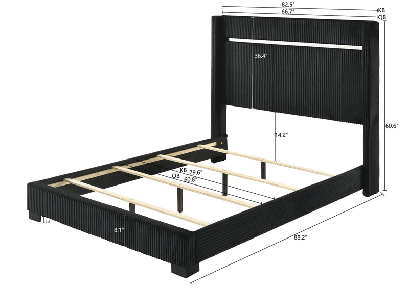 Gennro Black Corduroy Queen Upholstered Panel Bed - DMV FurnitureQueen Bed