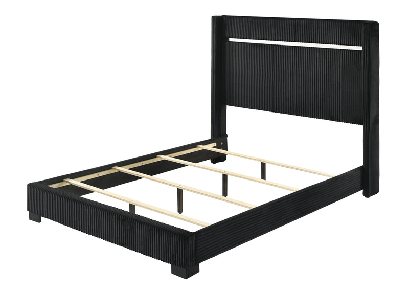 Gennro Black Corduroy Queen Upholstered Panel Bed - DMV FurnitureQueen Bed