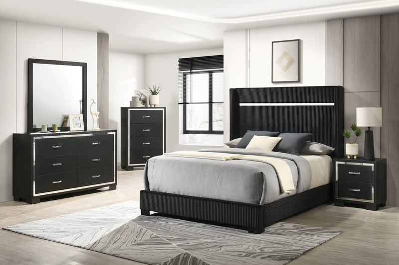 Gennro Black Corduroy Upholstered Panel Bedroom Set - DMV FurnitureBedroom Set