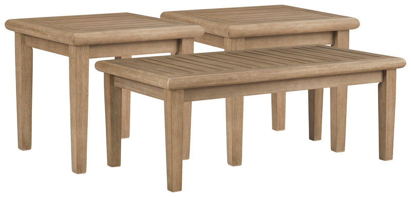 Gerianne Outdoor Coffee Table with 2 End Tables in Grayish Brown - PKG008818