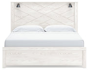 Gerridan King Panel Bed with Mirrored Dresser and Nightstand in White/Gray - PKG019126