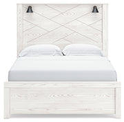 Gerridan Queen Panel Bed with Mirrored Dresser and Nightstand in White/Gray - PKG019118