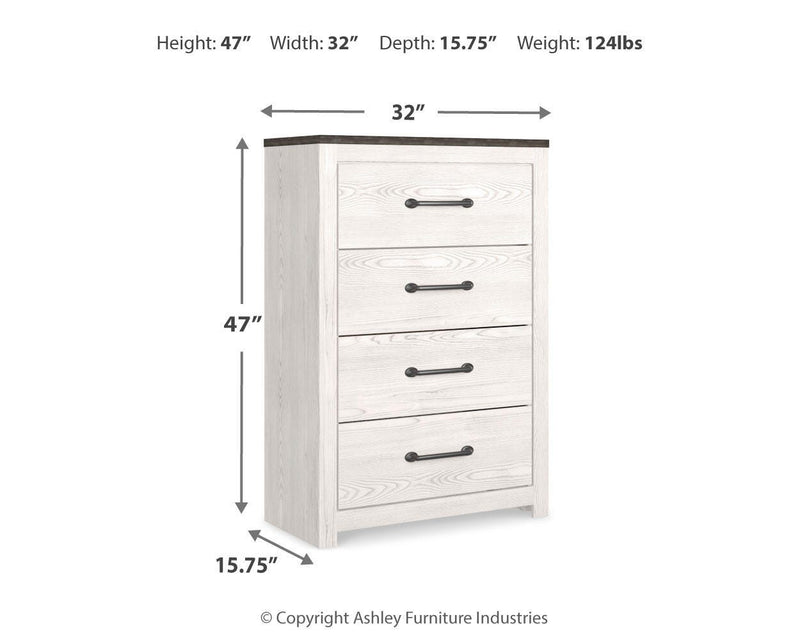 Gerridan White/Gray King Panel Bed, Chest and 2 Nightstands - B1190B25