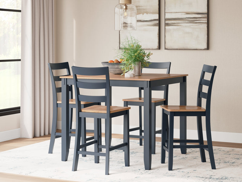 Gesthaven Natural/Blue Counter Height Dining Table and 4 Barstools (Set of 5) - D399-223